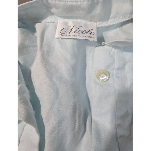 Vintage Light Blue Embroidered Long Sleeve Nightgown With Floral Design And Plea - Picture 9 of 9